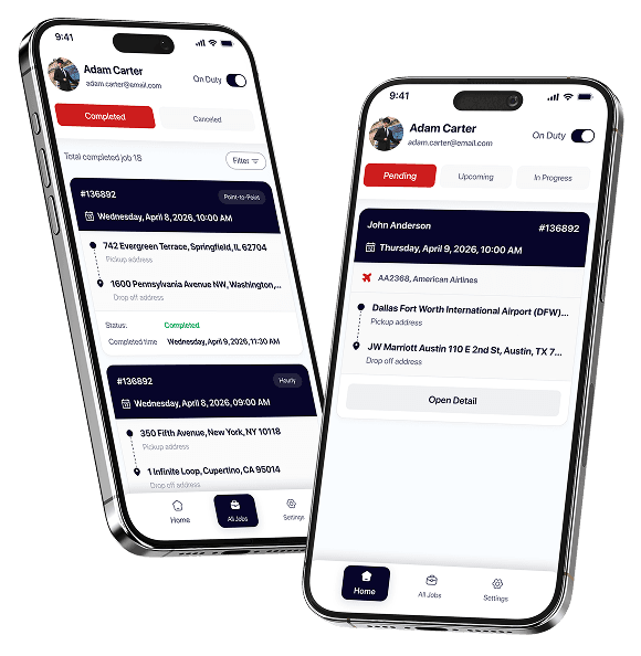 LAW Chauffeur App jobs screen