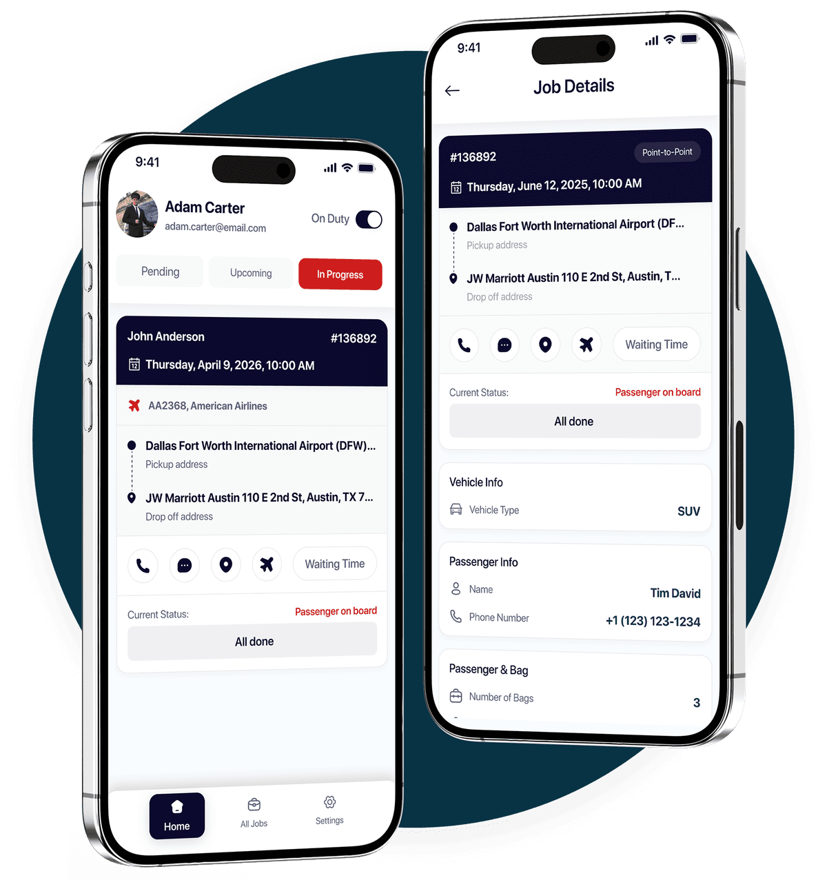 LAW Chauffeur App workflow screens