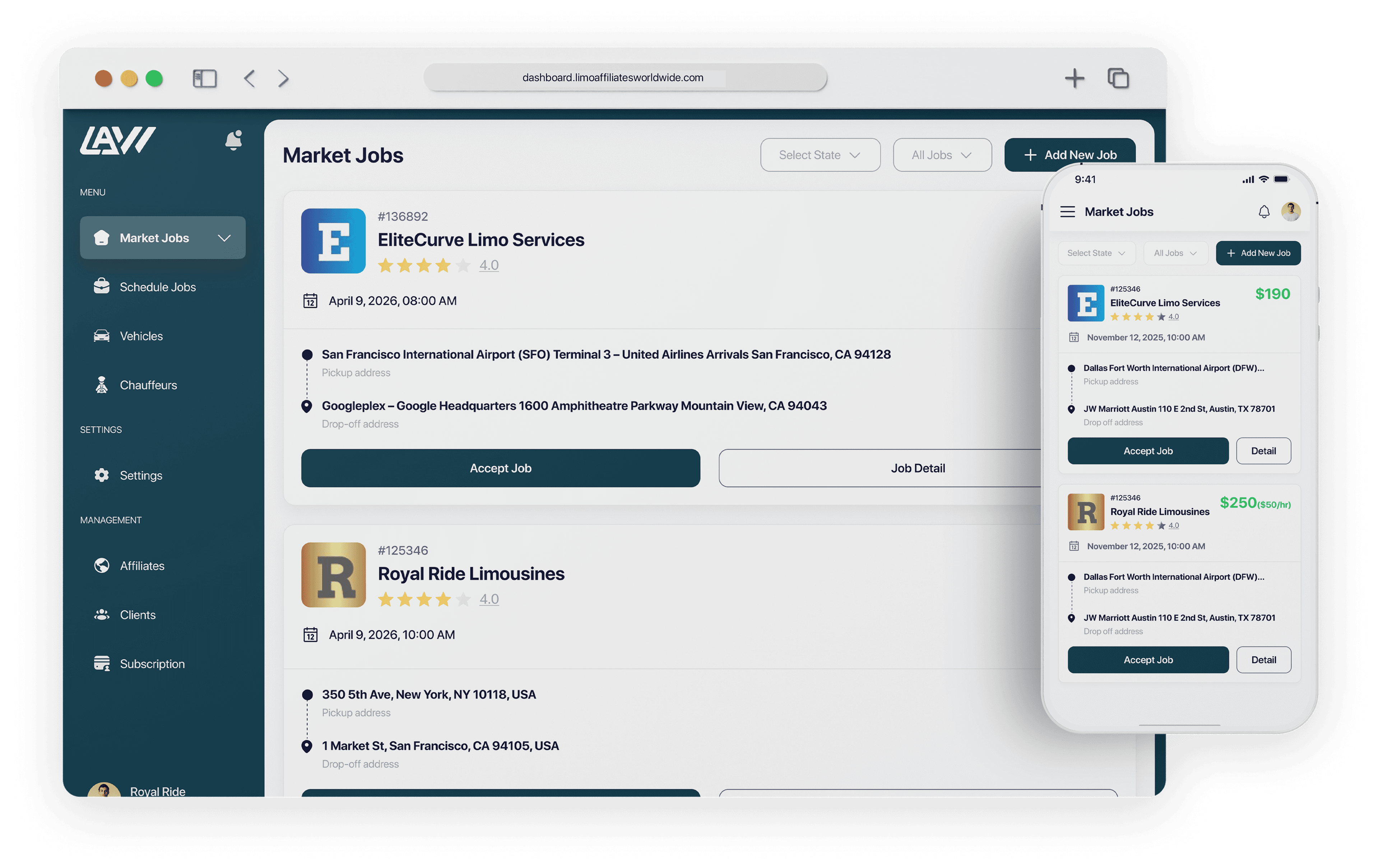 LAW web app displayed across laptop and desktop screens